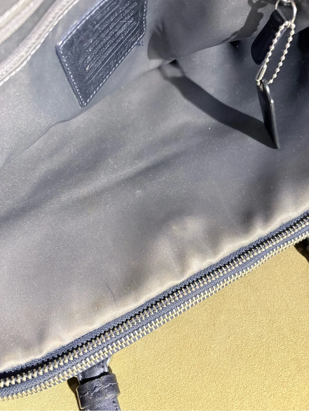 Coach Dark Navy Pearlescent Leather Double-Zip Shoulder Bag with Turn-Lock